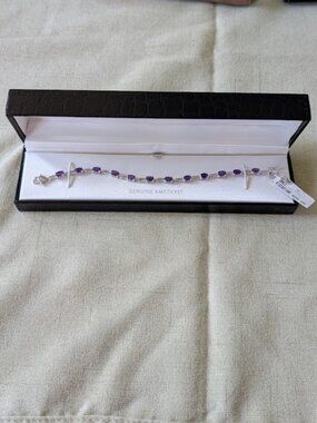 NWT Kohl's 925 Sterling Silver Genuine Amethyst Tennis Bracelet 7"